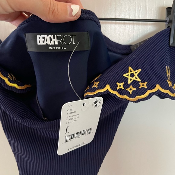 Free People Beach Riot Two-Piece bikini star and moon set navy blue Sz L. NWT - Picture 7 of 8
